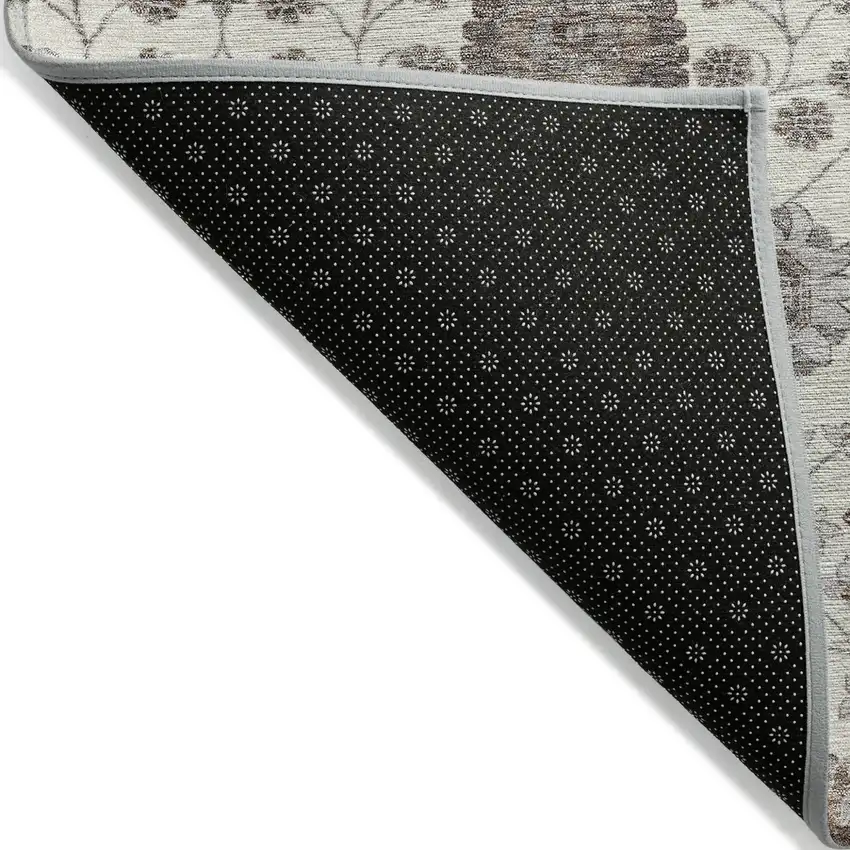 Ivory Brown And Gray Floral Washable Indoor Outdoor Area Rug Photo 3