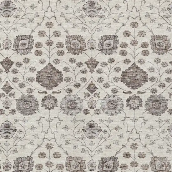 Ivory Brown And Gray Floral Washable Indoor Outdoor Area Rug Photo 5
