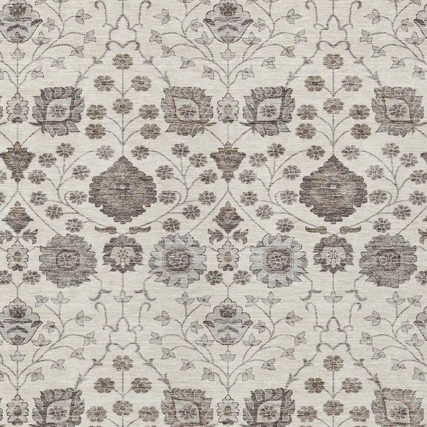 Ivory Brown And Gray Floral Washable Indoor Outdoor Area Rug Photo 5