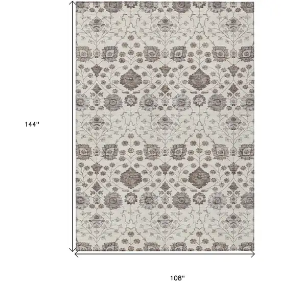 Ivory Brown And Gray Floral Washable Indoor Outdoor Area Rug Photo 7