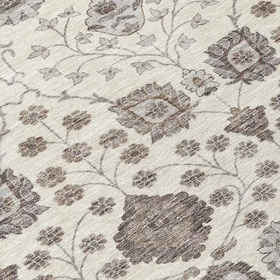 Ivory Brown And Gray Floral Washable Indoor Outdoor Area Rug Photo 8