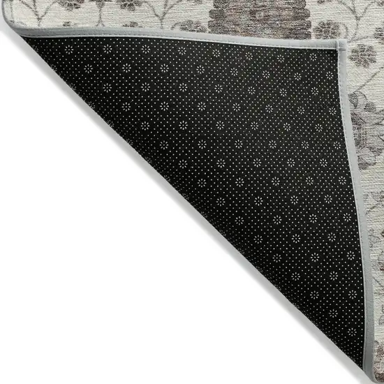 Ivory Brown And Gray Floral Washable Indoor Outdoor Area Rug Photo 4