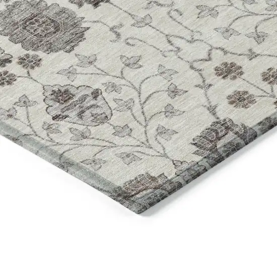 Ivory Brown And Gray Floral Washable Indoor Outdoor Area Rug Photo 5