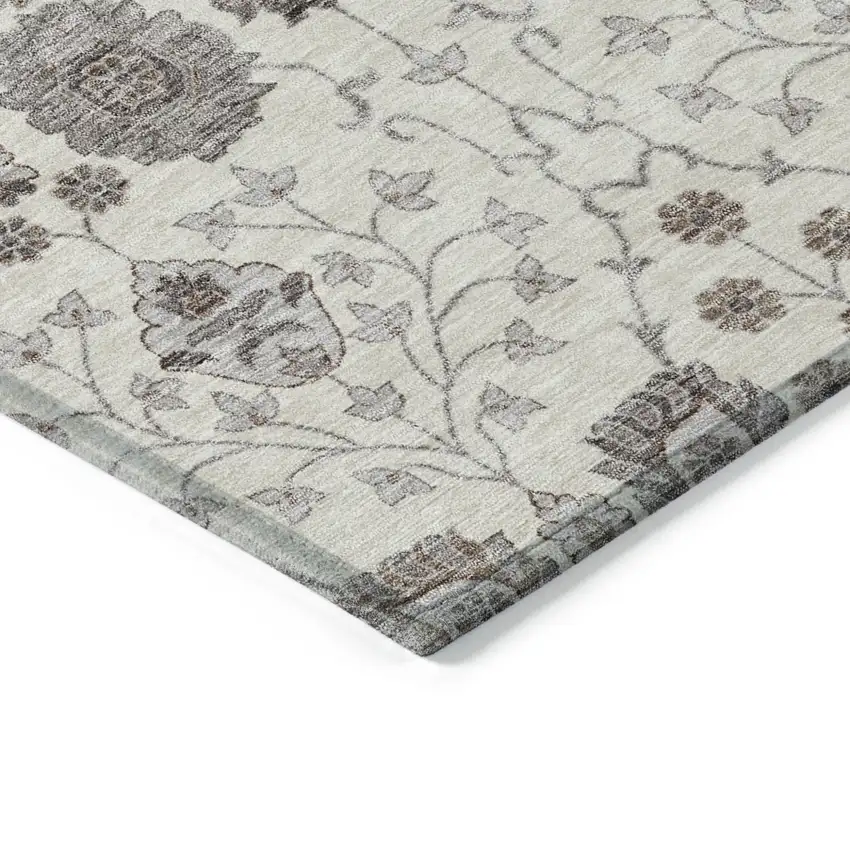 Ivory Brown And Gray Floral Washable Indoor Outdoor Area Rug Photo 5