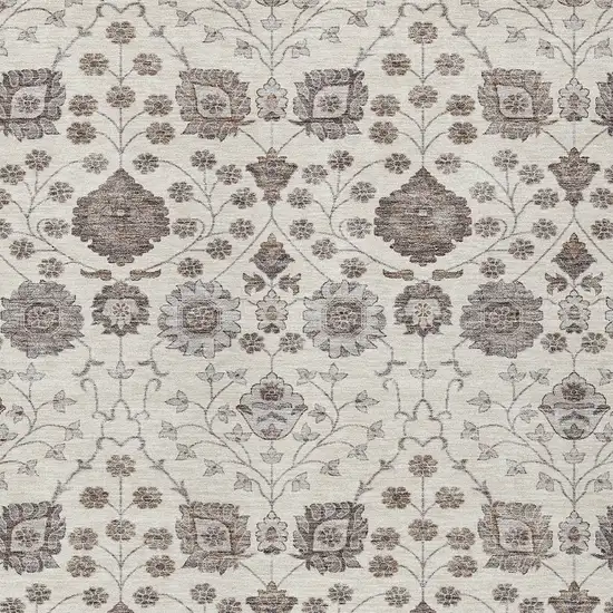 Ivory Brown And Gray Floral Washable Indoor Outdoor Area Rug Photo 6