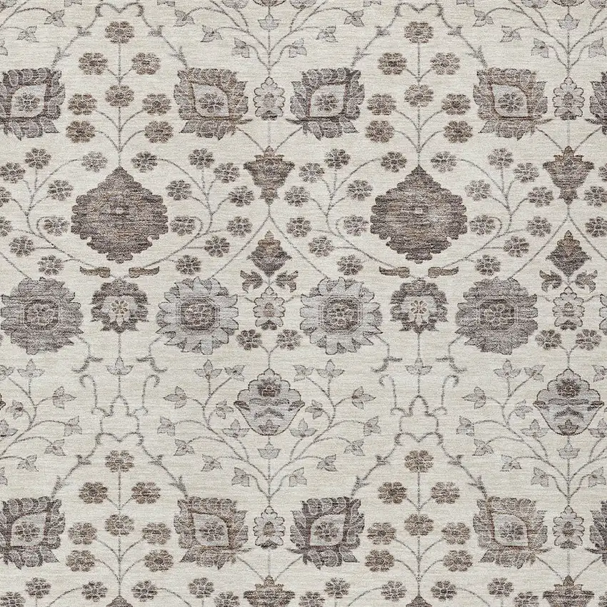 Ivory Brown And Gray Floral Washable Indoor Outdoor Area Rug Photo 6