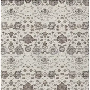 Photo of Ivory Brown And Gray Floral Washable Indoor Outdoor Area Rug
