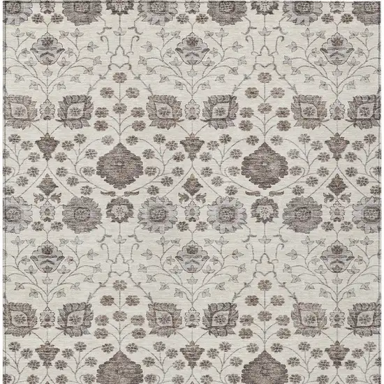 Ivory Brown And Gray Floral Washable Indoor Outdoor Area Rug Photo 3