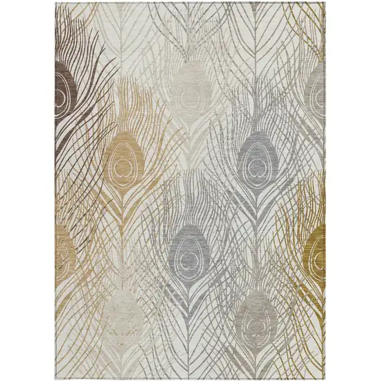 Ivory Brown And Gray Floral Washable Indoor Outdoor Area Rug Photo 5