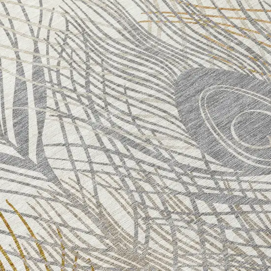 Ivory Brown And Gray Floral Washable Indoor Outdoor Area Rug Photo 7