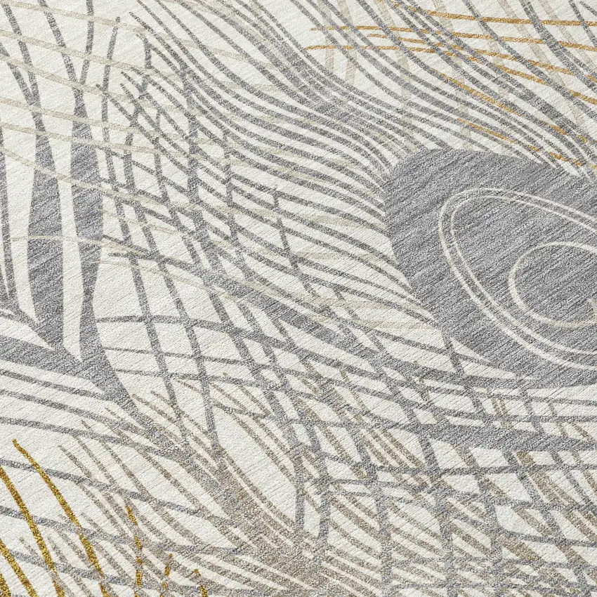 Ivory Brown And Gray Floral Washable Indoor Outdoor Area Rug Photo 6