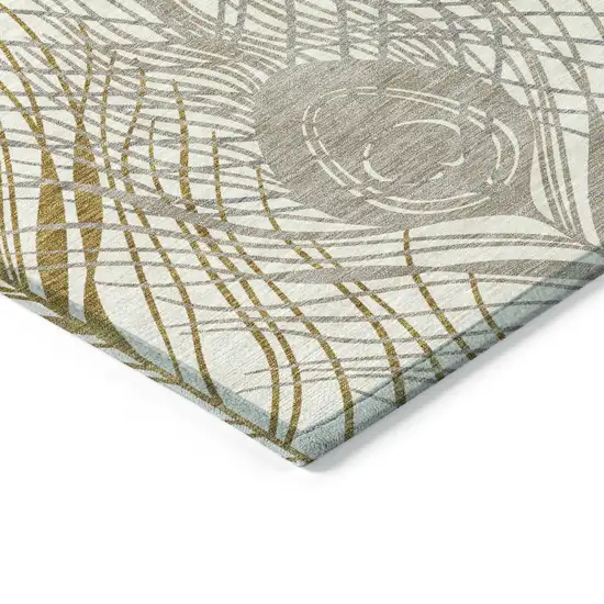 Ivory Brown And Gray Floral Washable Indoor Outdoor Area Rug Photo 4