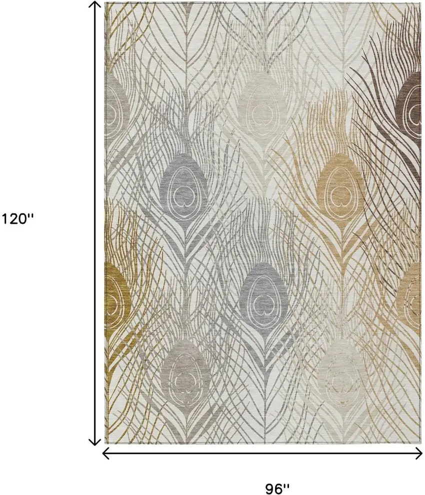 Ivory Brown And Gray Floral Washable Indoor Outdoor Area Rug Photo 3