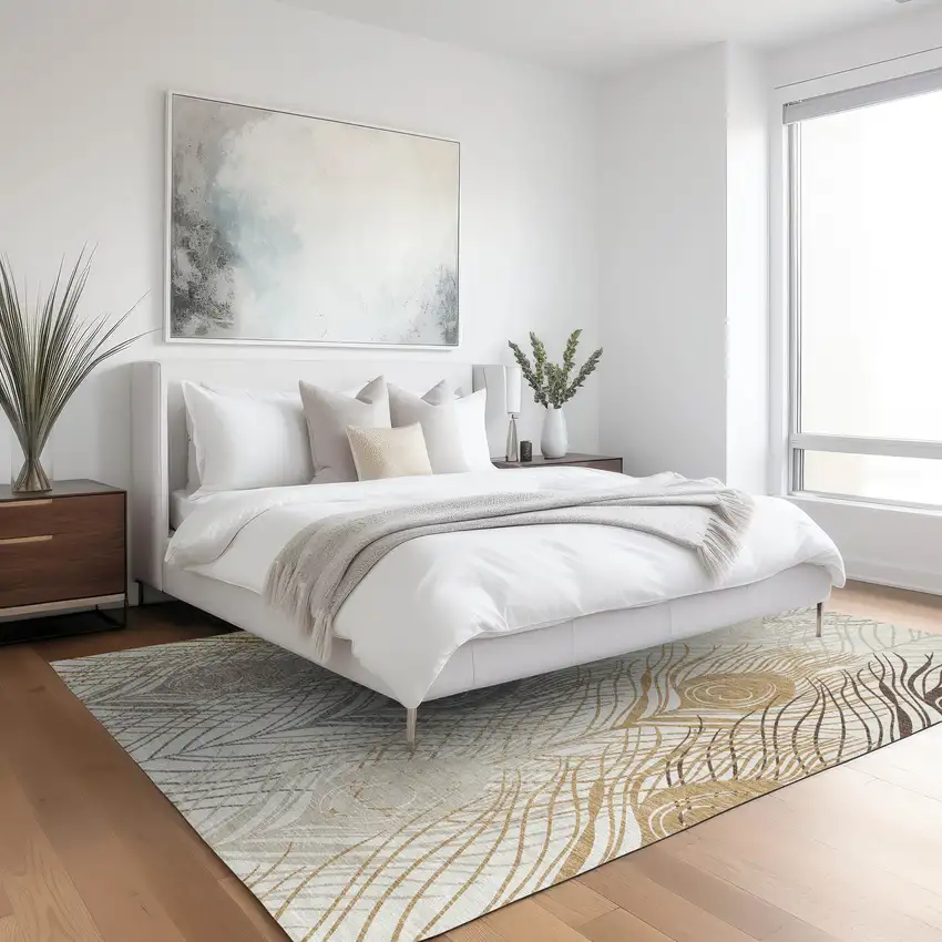 Ivory Brown And Gray Floral Washable Indoor Outdoor Area Rug Photo 9