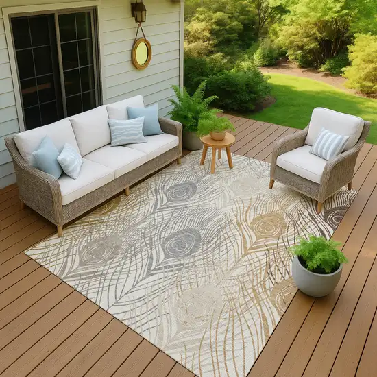 Ivory Brown And Gray Floral Washable Indoor Outdoor Area Rug Photo 9