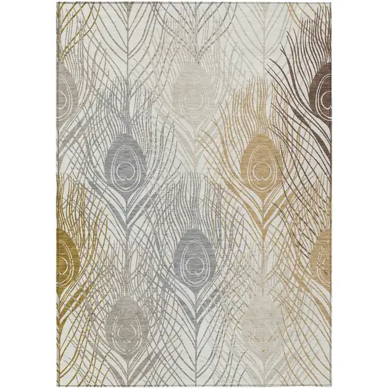 Ivory Brown And Gray Floral Washable Indoor Outdoor Area Rug Photo 2