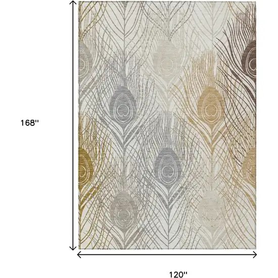 Ivory Brown And Gray Floral Washable Indoor Outdoor Area Rug Photo 3