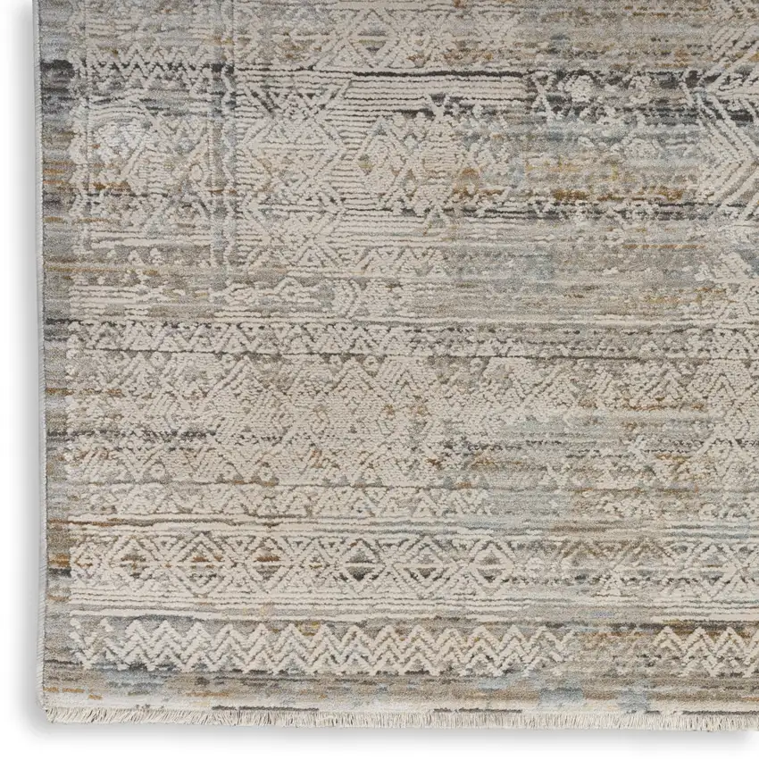 Ivory Brown And Gray Geometric Distressed Area Rug With Fringe Photo 9