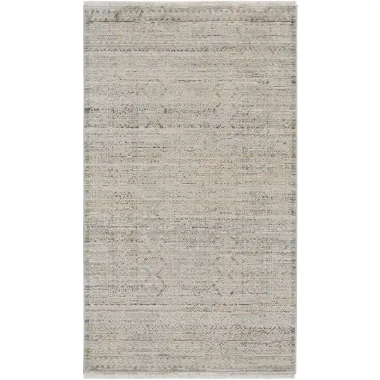 Ivory Brown And Gray Geometric Distressed Area Rug With Fringe Photo 2