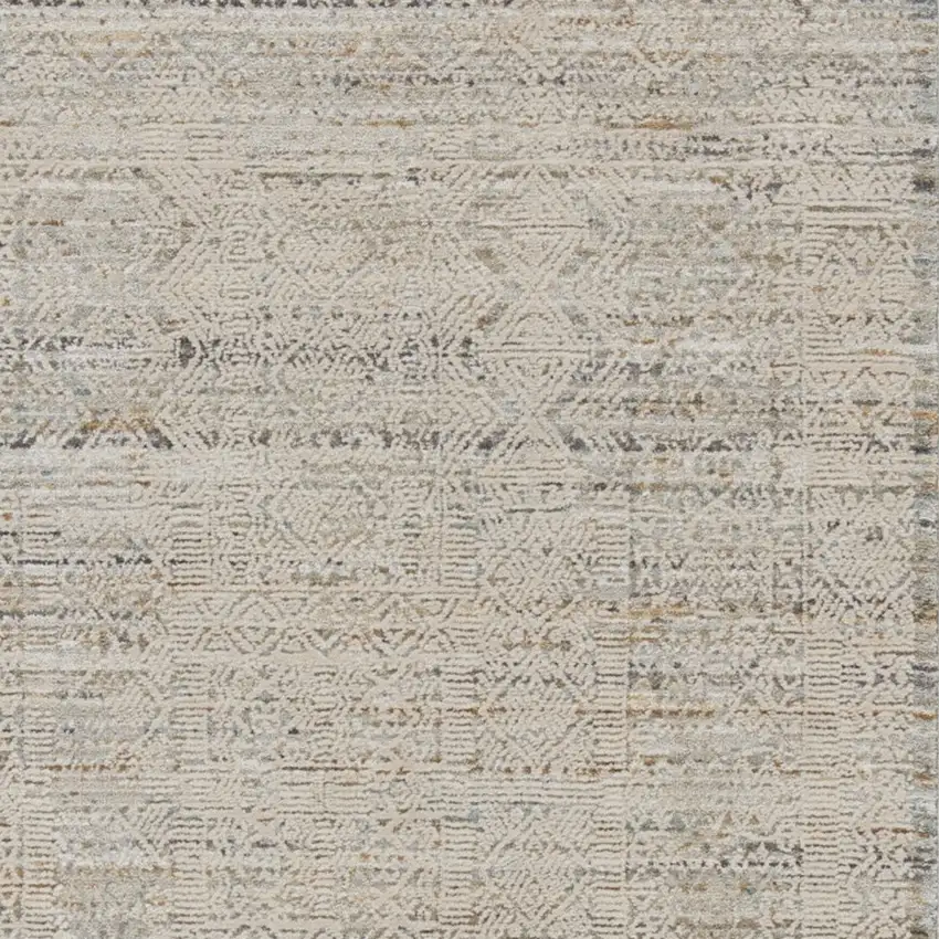 Ivory Brown And Gray Geometric Distressed Area Rug With Fringe Photo 6