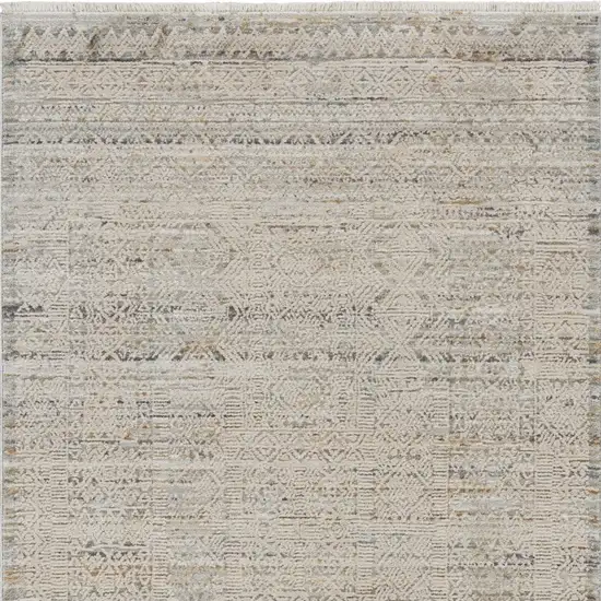Ivory Brown And Gray Geometric Distressed Area Rug With Fringe Photo 7