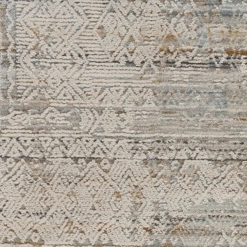 Ivory Brown And Gray Geometric Distressed Area Rug With Fringe Photo 4