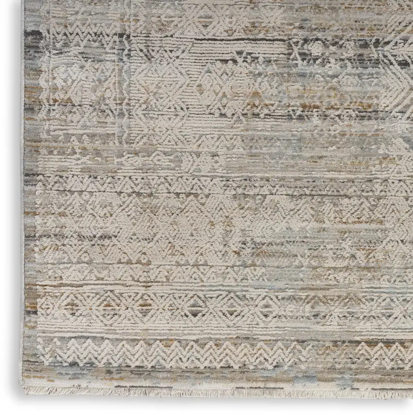 Ivory Brown And Gray Geometric Distressed Area Rug With Fringe Photo 8