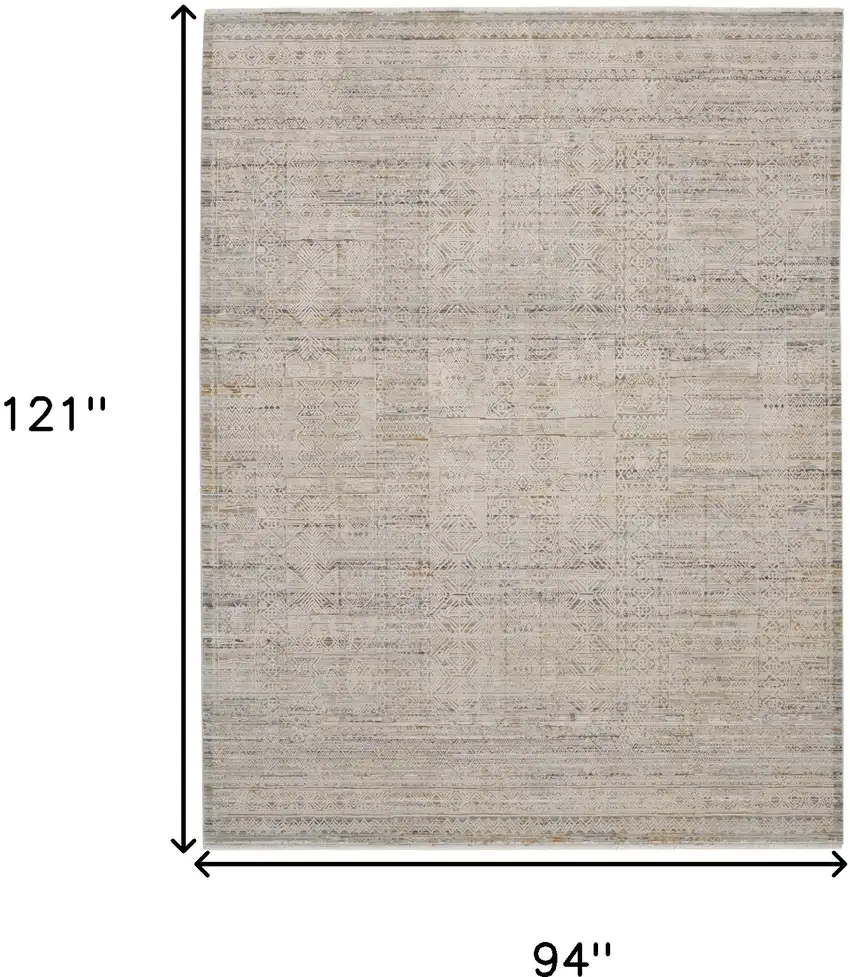 Ivory Brown And Gray Geometric Distressed Area Rug With Fringe Photo 3