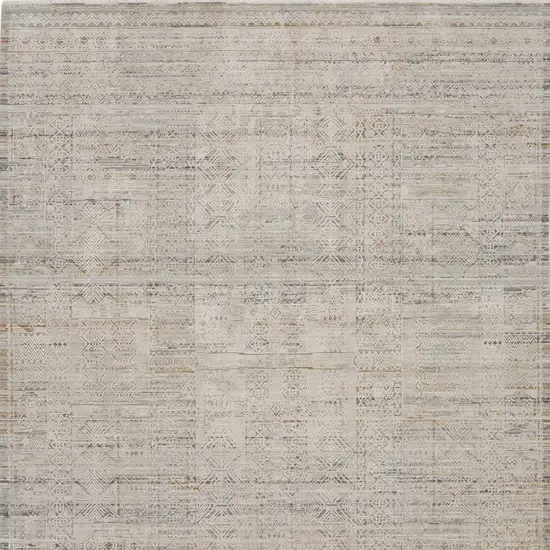 Ivory Brown And Gray Geometric Distressed Area Rug With Fringe Photo 9