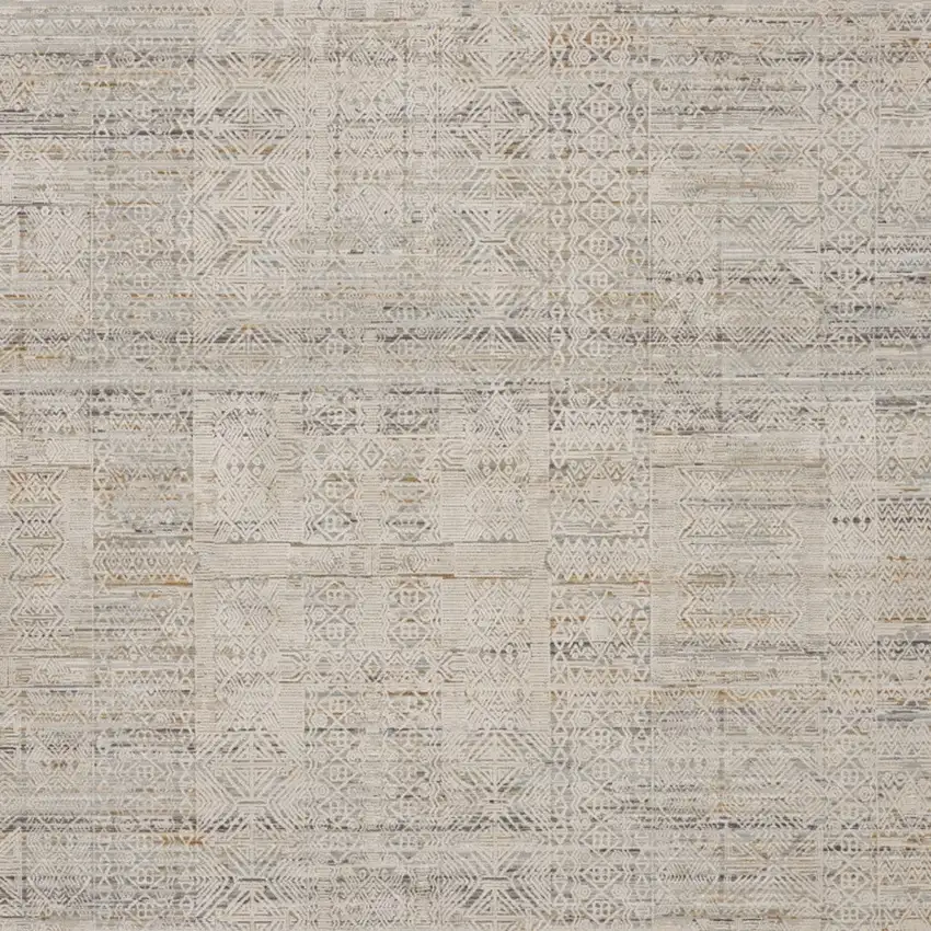 Ivory Brown And Gray Geometric Distressed Area Rug With Fringe Photo 8