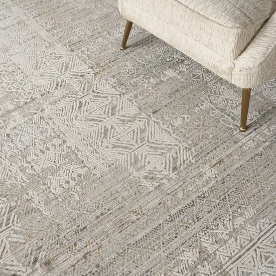 Ivory Brown And Gray Geometric Distressed Area Rug With Fringe Photo 6