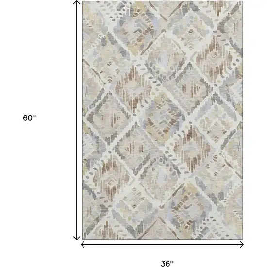 Ivory Brown And Gray Geometric Washable Area Rug With UV Protection Photo 3
