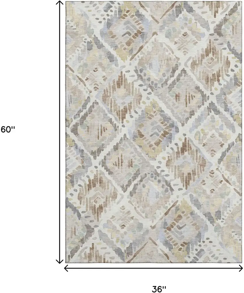Ivory Brown And Gray Geometric Washable Area Rug With UV Protection Photo 3