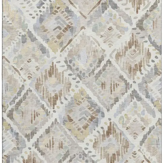 Ivory Brown And Gray Geometric Washable Area Rug With UV Protection Photo 2