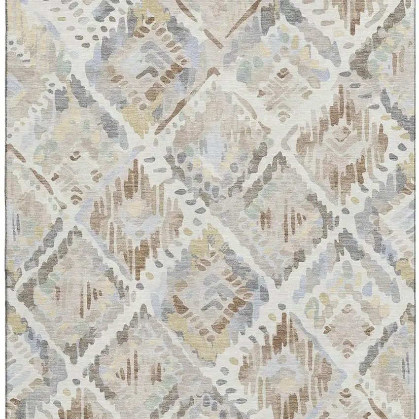Ivory Brown And Gray Geometric Washable Area Rug With UV Protection Photo 2