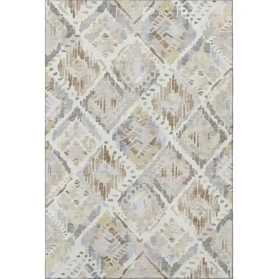 Ivory Brown And Gray Geometric Washable Area Rug With UV Protection Photo 3
