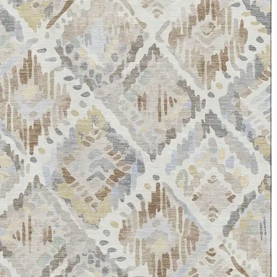 Ivory Brown And Gray Geometric Washable Area Rug With UV Protection Photo 2