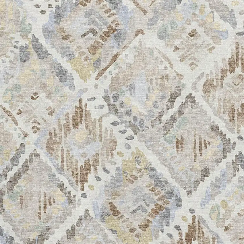 Ivory Brown And Gray Geometric Washable Area Rug With UV Protection Photo 2
