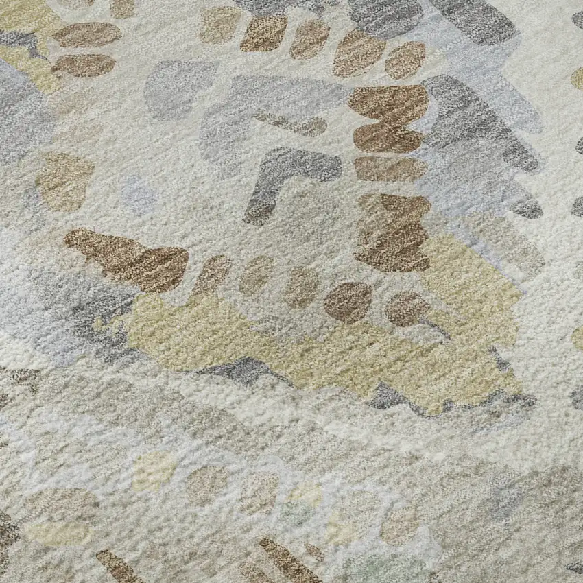 Ivory Brown And Gray Geometric Washable Area Rug With UV Protection Photo 9