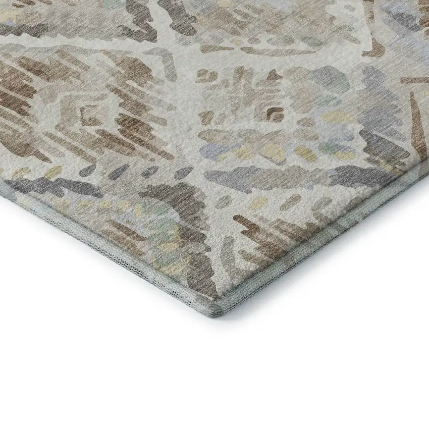 Ivory Brown And Gray Geometric Washable Area Rug With UV Protection Photo 7