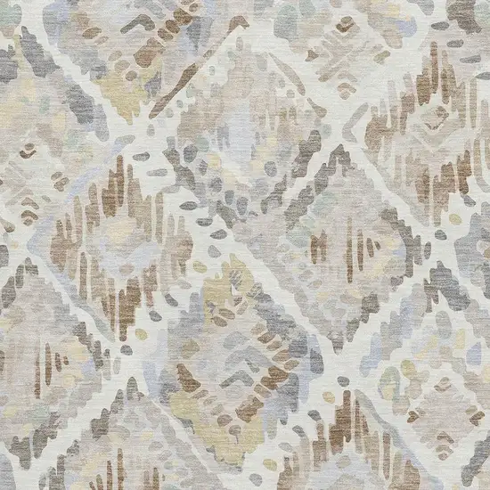 Ivory Brown And Gray Geometric Washable Area Rug With UV Protection Photo 2