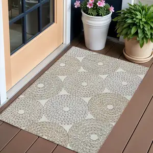 Photo of Ivory Brown And Gray Geometric Washable Indoor Outdoor Area Rug