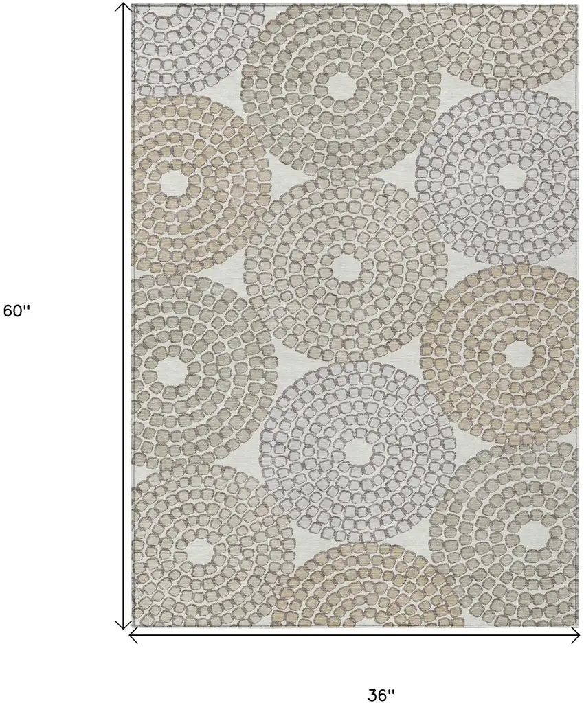 Ivory Brown And Gray Geometric Washable Indoor Outdoor Area Rug Photo 3
