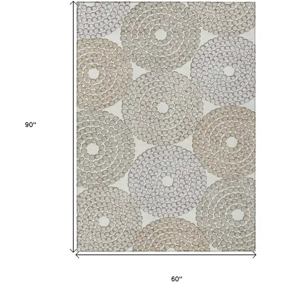 Ivory Brown And Gray Geometric Washable Indoor Outdoor Area Rug Photo 3