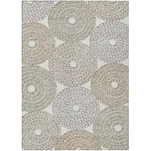 Photo of Ivory Brown And Gray Geometric Washable Indoor Outdoor Area Rug