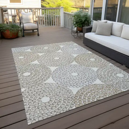 Ivory Brown And Gray Geometric Washable Indoor Outdoor Area Rug Photo 8