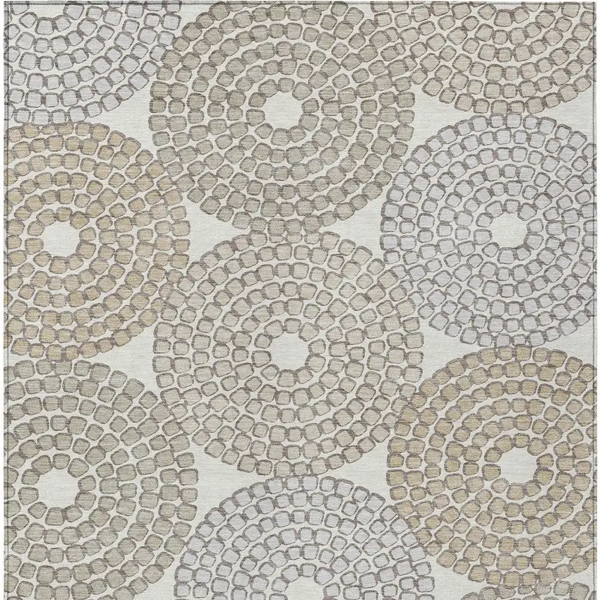 Ivory Brown And Gray Geometric Washable Indoor Outdoor Area Rug Photo 8