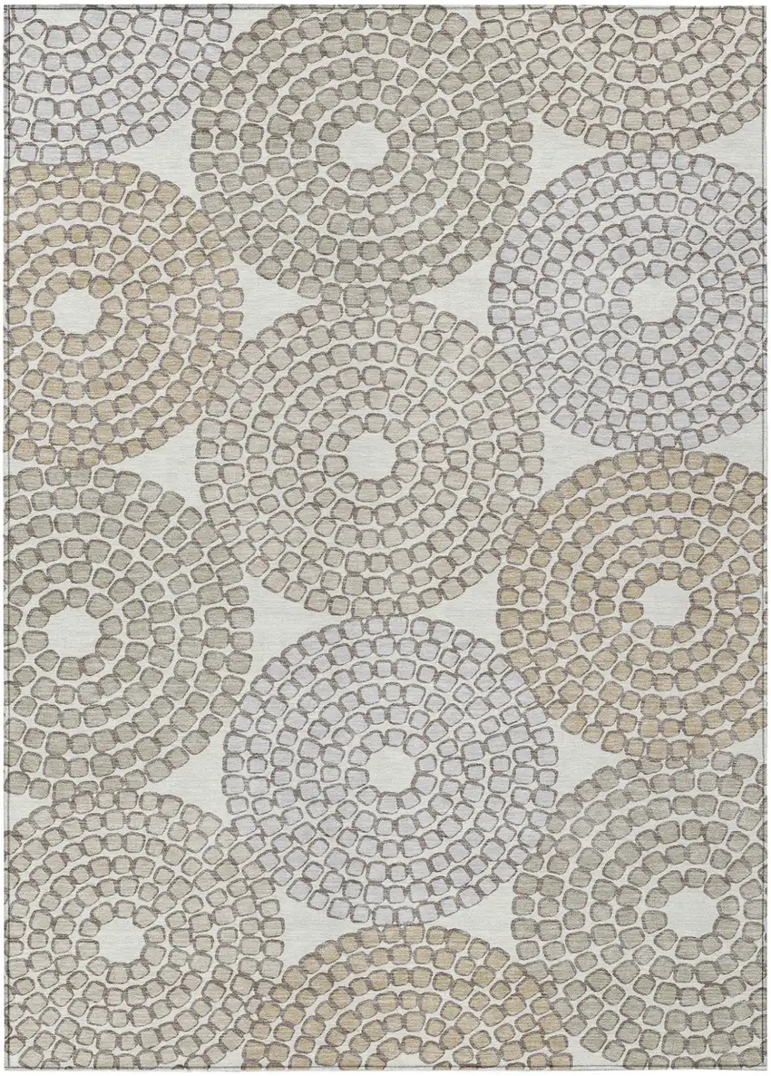 Ivory Brown And Gray Geometric Washable Indoor Outdoor Area Rug Photo 2