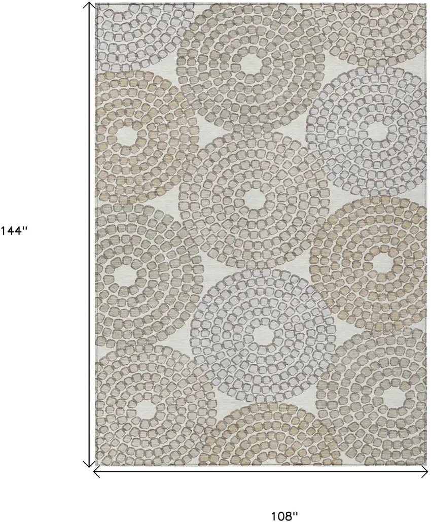 Ivory Brown And Gray Geometric Washable Indoor Outdoor Area Rug Photo 3
