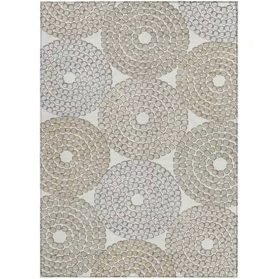 Ivory Brown And Gray Geometric Washable Indoor Outdoor Area Rug Photo 8